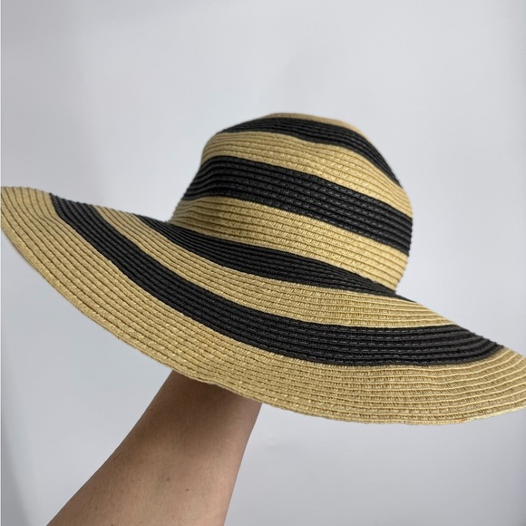 pierra Millinery Accessories - Pierre Millinery black and natural striped raffia sun hat